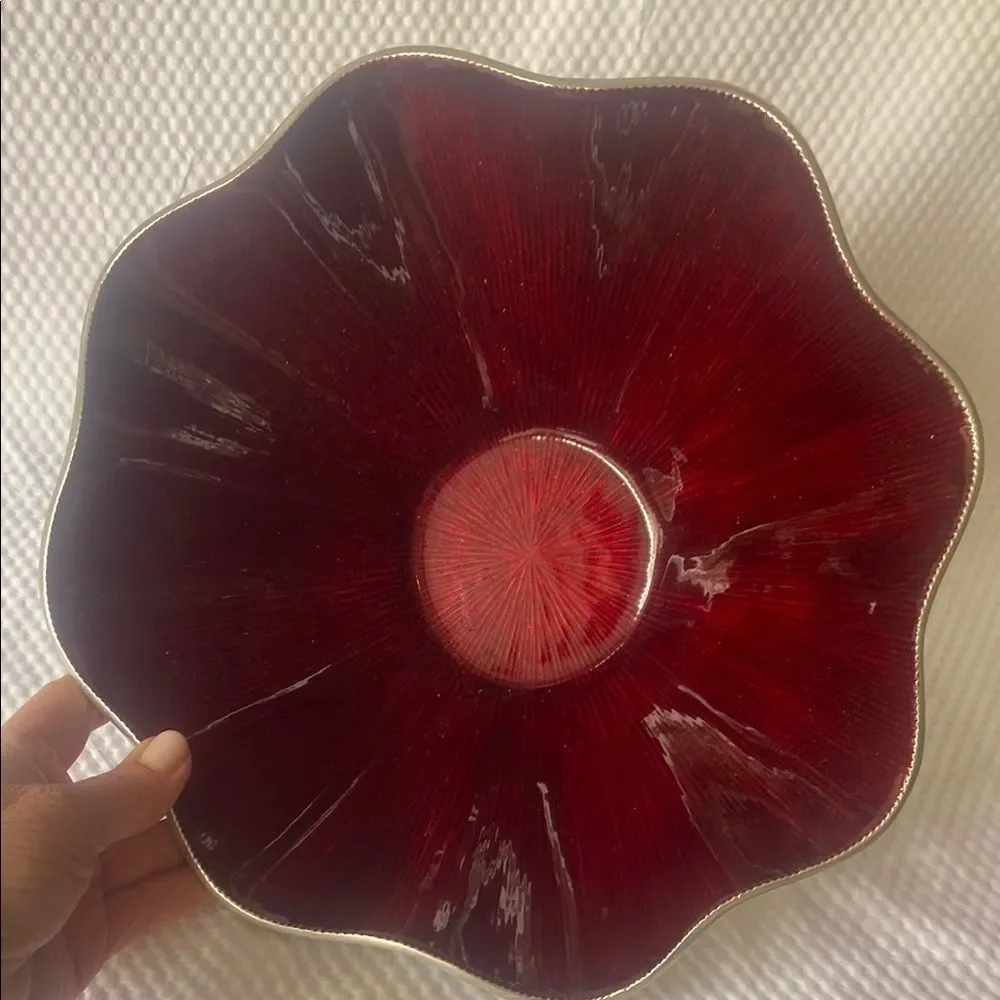 Simplydesignz Stunning Hand Crafted Red & Silver Lotus Decorative Bowl